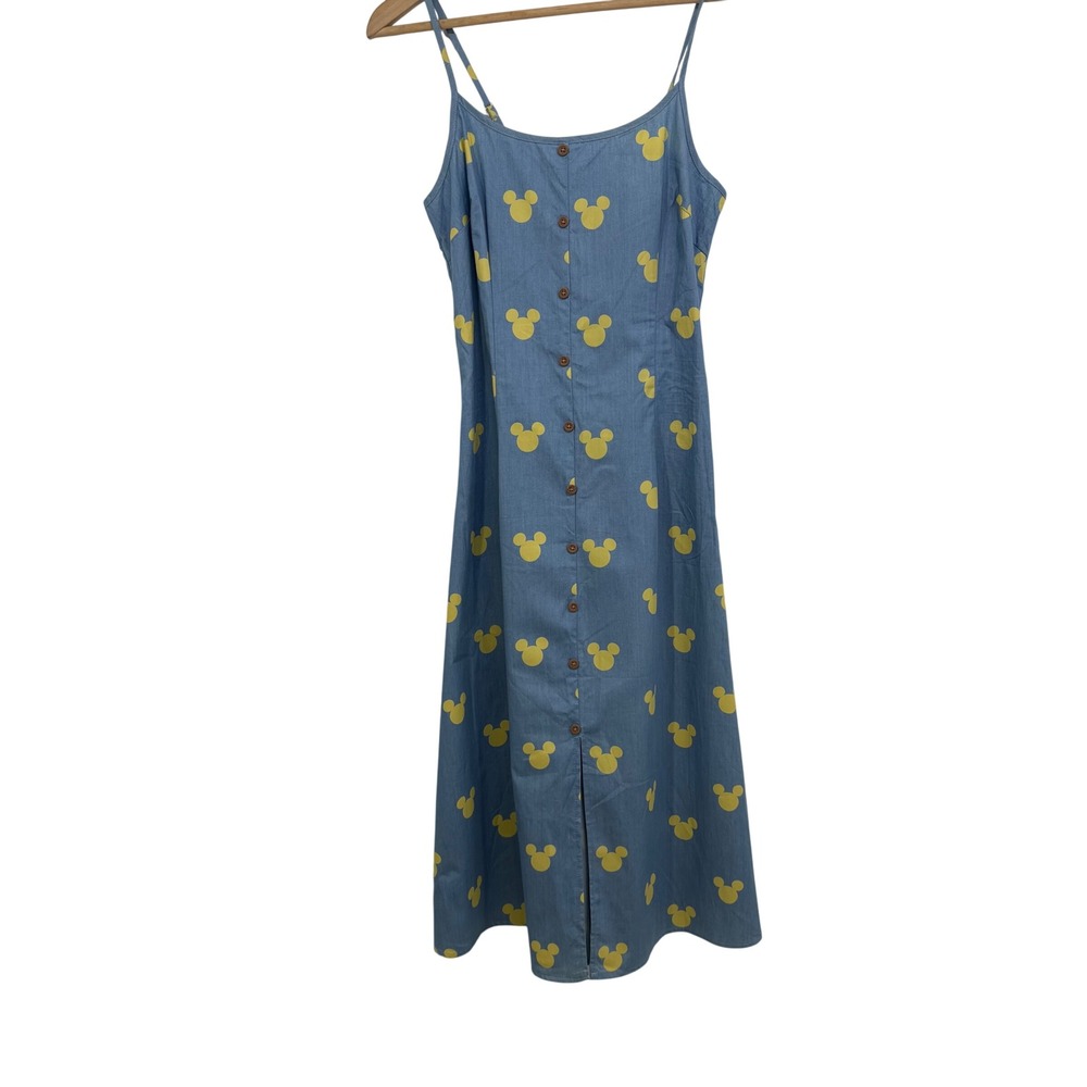 Disney x PatPat Mickey Mouse Blue Chambray Button Front Midi Dress S Whimsical